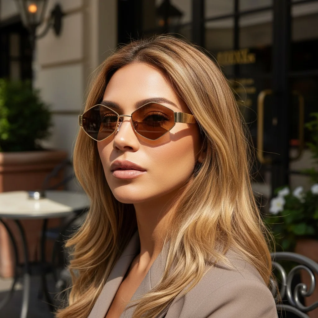 Vintage Fashion Sunglasses For Women High-end Metallic Rhombus Shape Street Photography Style Sunglasses 2181 gallery 1