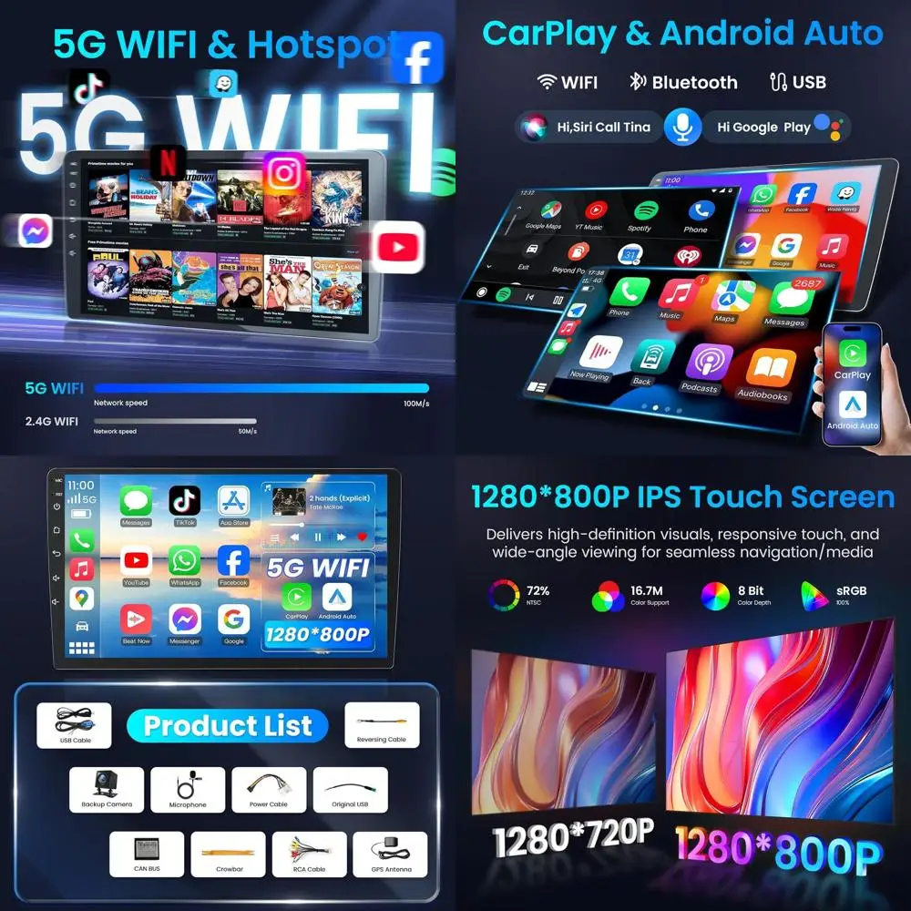 

4 Core+64G ROM Car Radio Stereo for Toyota Corolla 2014 2015 2016: 10 Inch 1280x800 HD Touchscreen Car Stereo Upgrade with Wirel