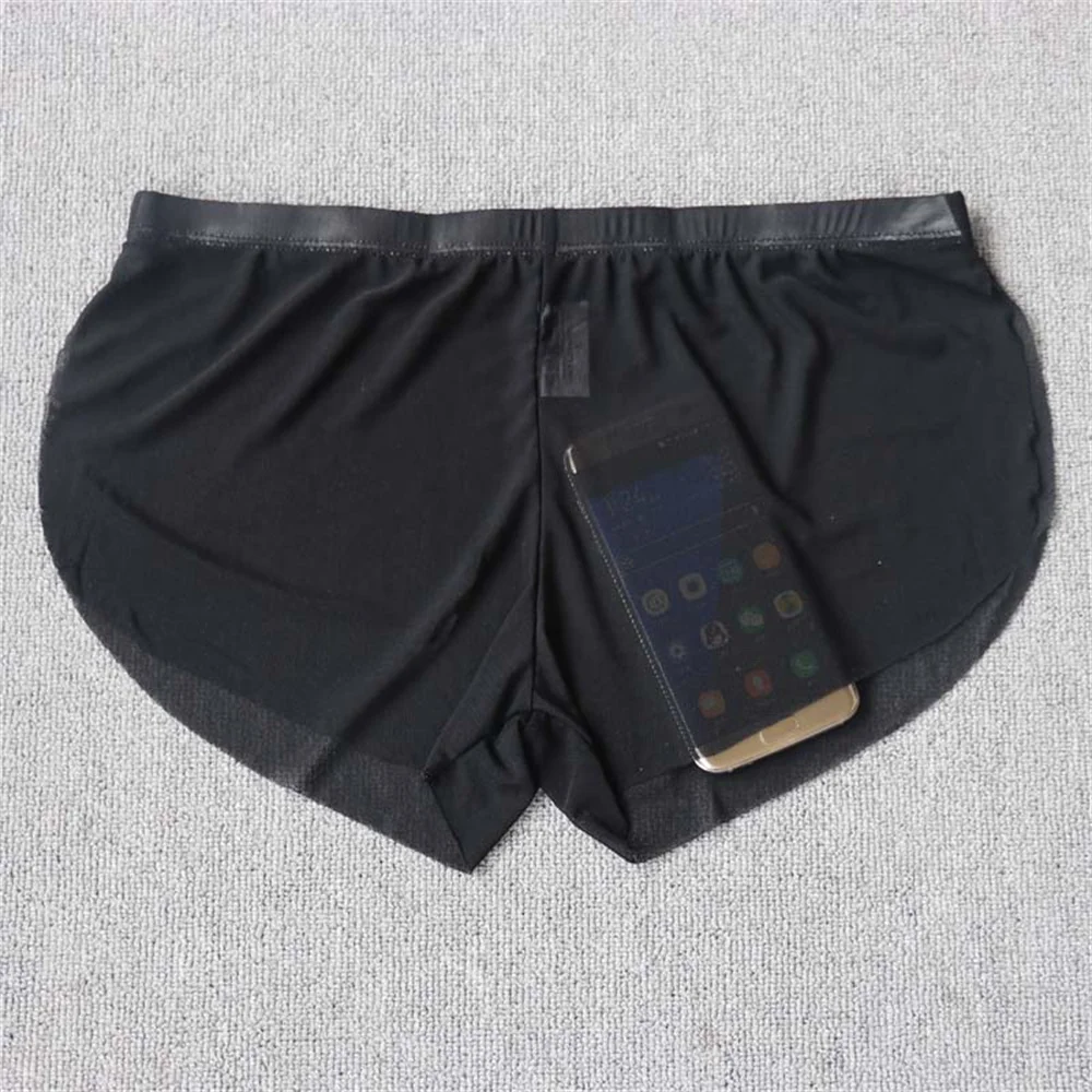 Ropa interior Boxer de malla transparente ultrafina para hombre, bañadores transparentes para hombre, pantalones cortos Aro con perspectiva Sexy de talla grande
