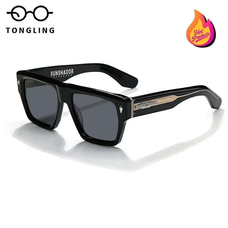 2026 Retro Women Handcrafted Retro Geometric Outdoor UV-Resistant Sunglass Stylish Men High-Quality Acetate Trendy Square Frame