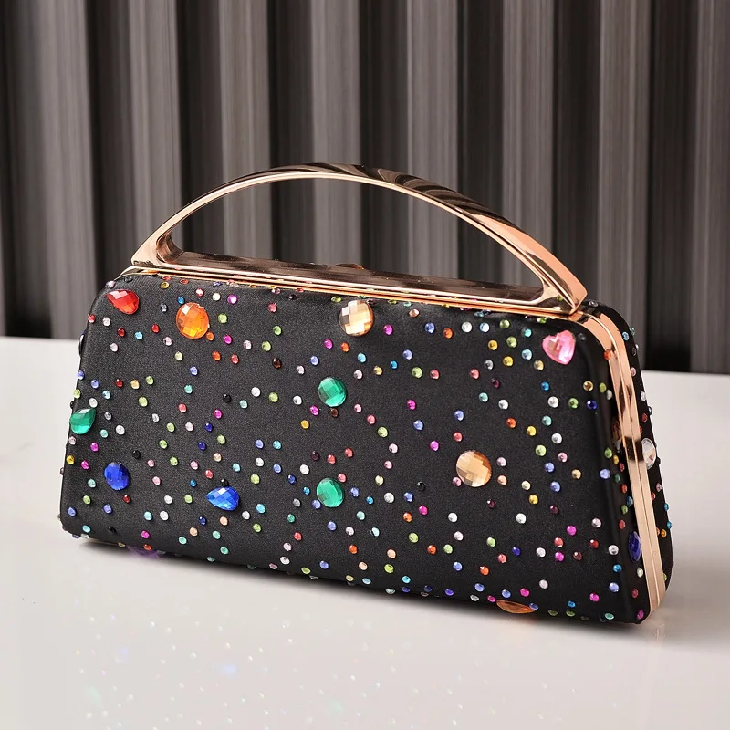 حقيبة يد حريرية فاخرة أوروبية وأمريكية مرصعة بأحجار الراين حقيبة حفلات متعددة الاستخدامات للتجمعات حقيبة الكتف عبر الجسم