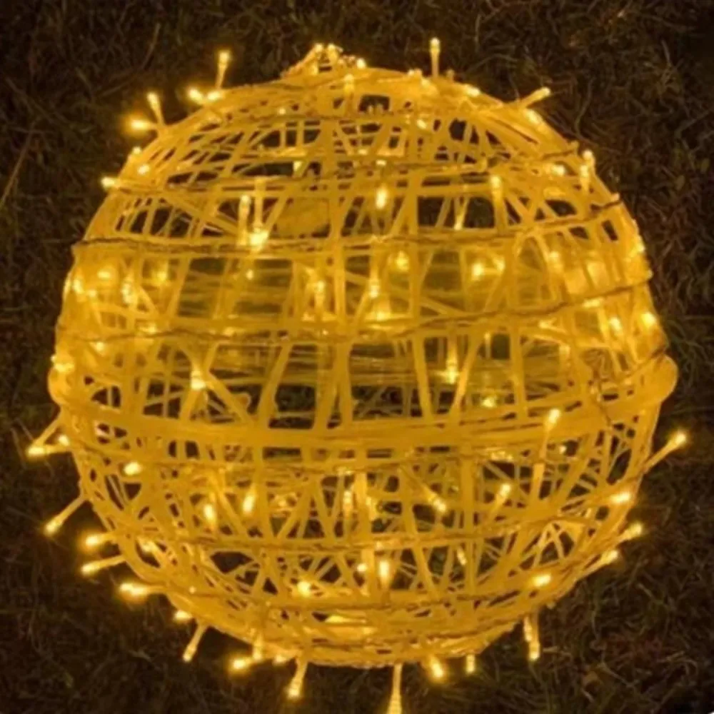 New 20/28CM Festoon Rattan Ball Light LED 220V Garden Decor Hanging Lamp Rattan Ball Christmas Tree Light String Tree