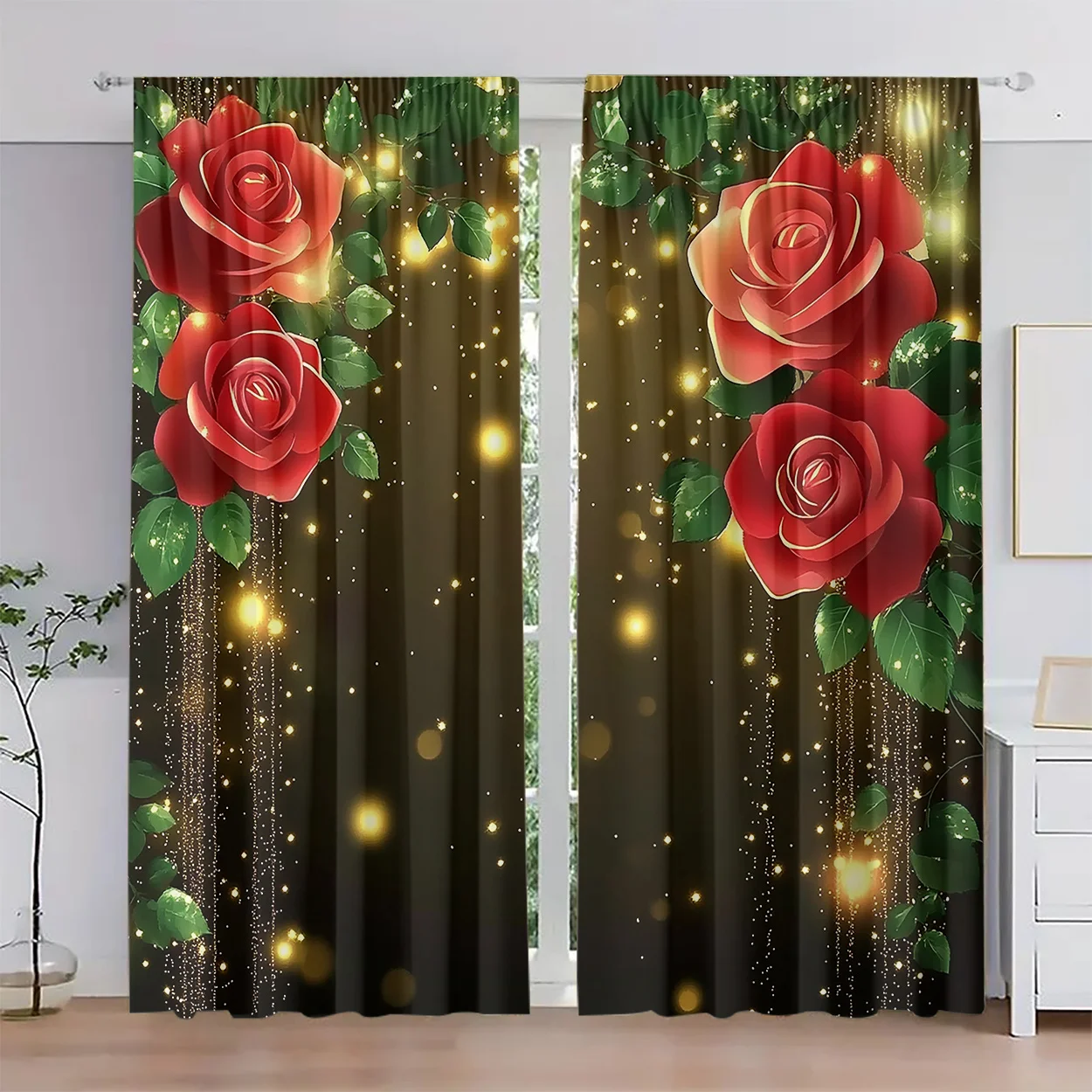 exquisite floral light pattern printed curtains with a pole design are suitable for bedrooms, offices, kitchens and living rooms
