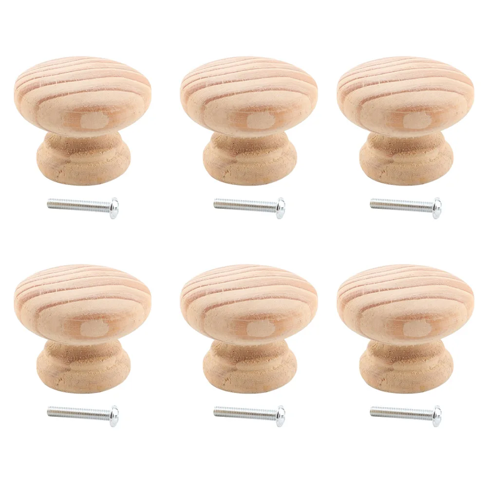 

6 Pcs Retro Decor Solid Wood Handle Door Knobs for Wardrobes Drawer Kitchen Handles Cupboards