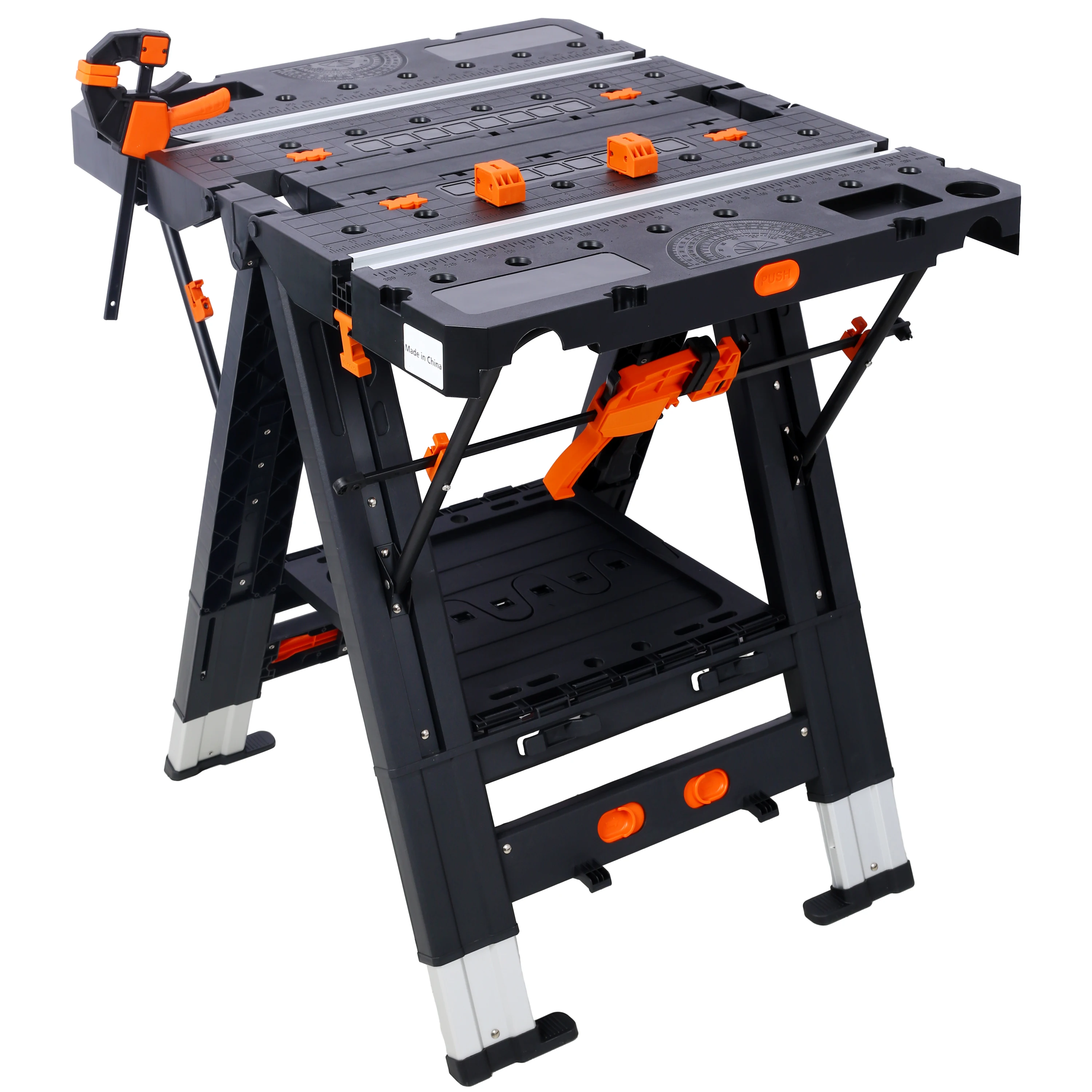 Portable Folding Work Table, 2-in-1 as Sawhorse & Workbench, Large Load Capacity with 2pcs Clamps
