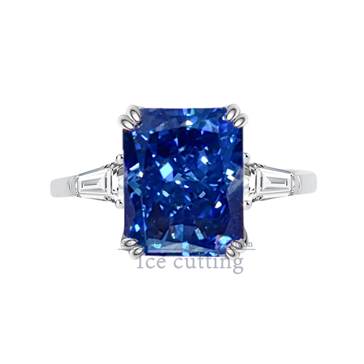 

S925 sterling silver explosion flash ice cutting rectangular Tanzanite blue zircon ring high carbon diamond ring for women