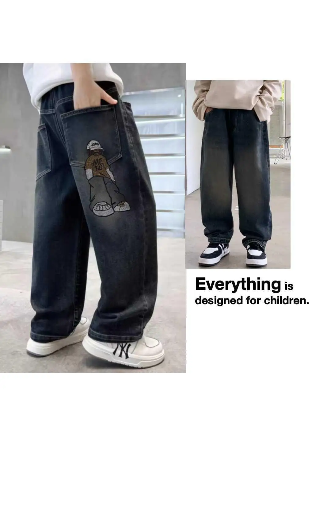 Kinderjeans für Jungen, Frühling und Herbst, neue lässige, bestickte Cartoon-Hose, gewaschen, locker geschnitten, koreanischer Stil, 4-14 Jahre – Detail 21