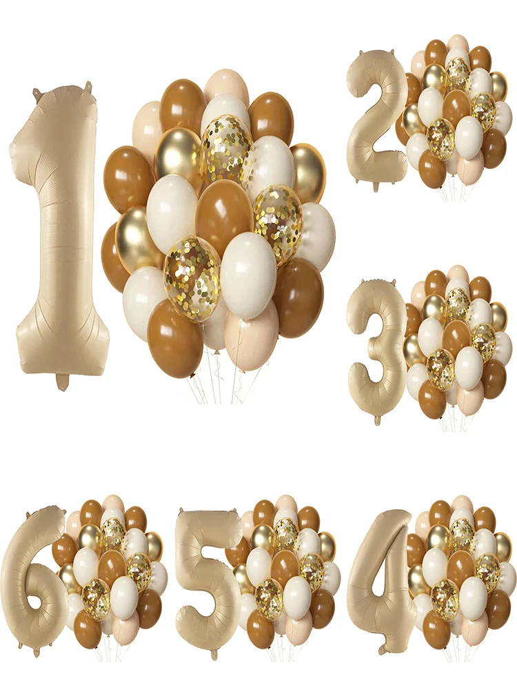 12 pouces rétro sable blanc marron nu ballons ensemble Caramel numéro 1 2 3 feuille ballon fête d'anniversaire bébé douche décoration Globos