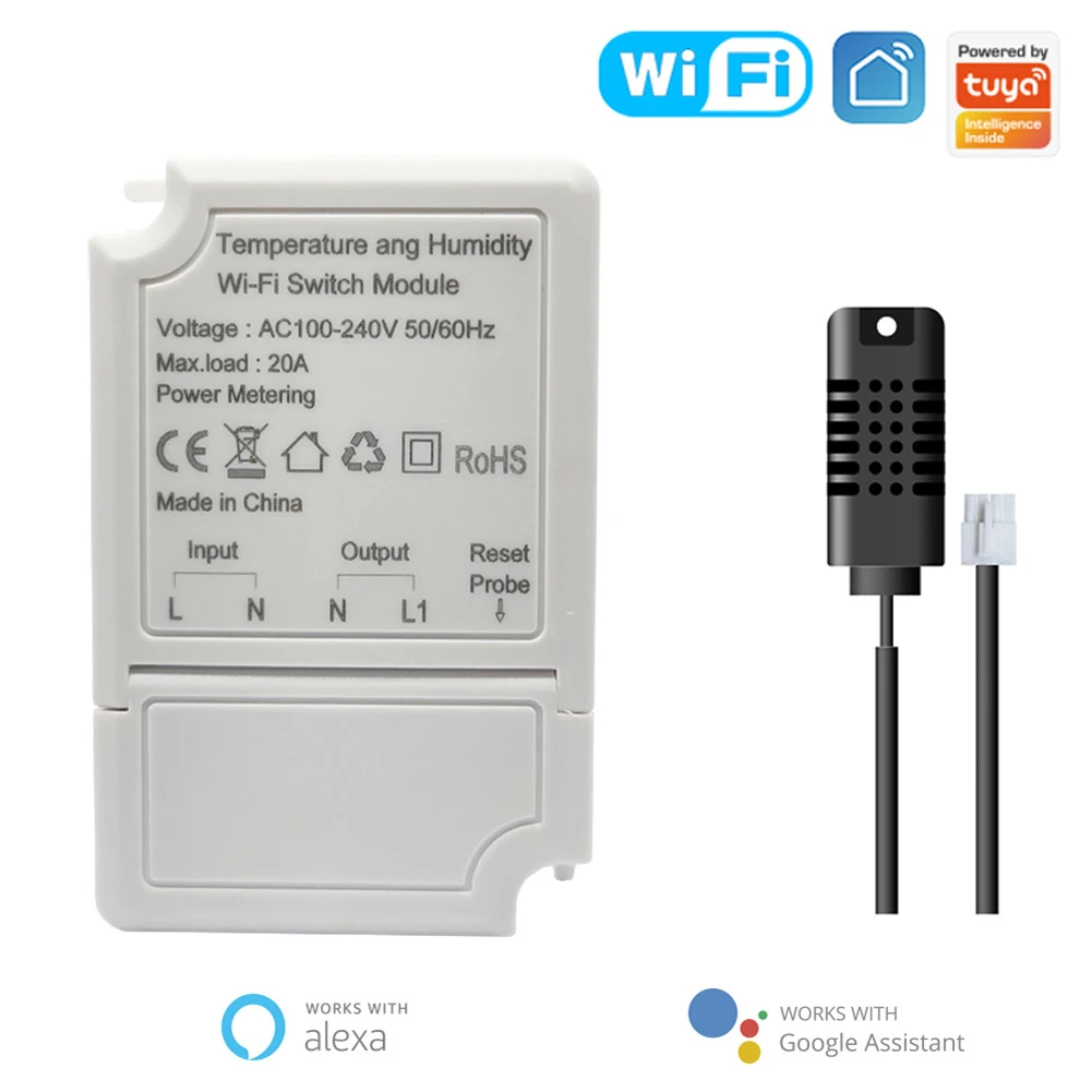 Tuya Smart WiFi Switch Module 20A Temperature and Humidity Controller Switch Module Energy Monitoring Work with Alexa Google