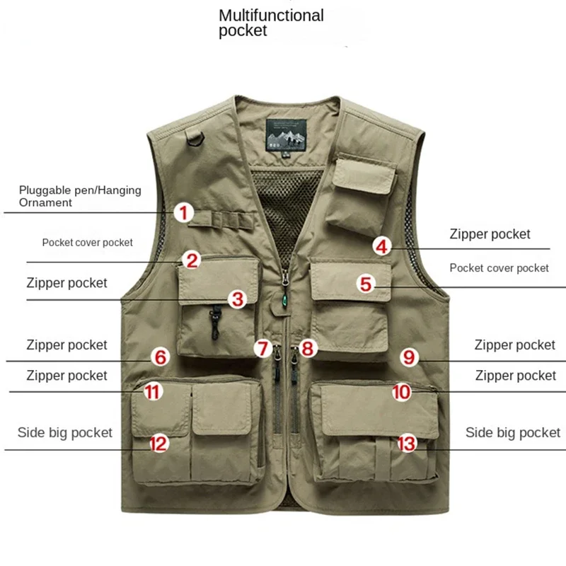 Multi Pocket Fishing Vests Quick Breathable Outdoor Mesh Jackets Photography Hiking Vest Outdoor Sport Men Breathable Vest