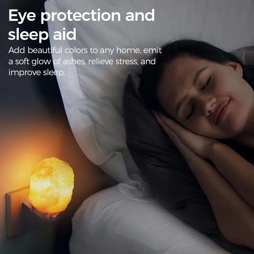 Himalayan Warm white Salt Lamp Natural Crystal Hand Carved Night Light Home Decor Air Purifying with Plug Release negative ions