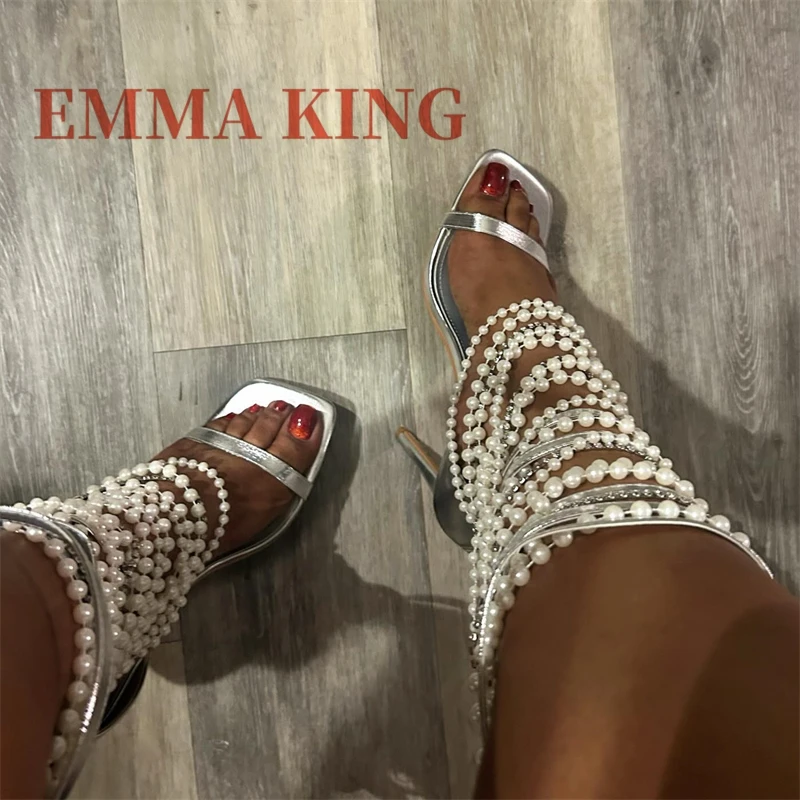 Women's Ankle-Wrap Sandals, Fluffy Faux Fur Ankle Wrap Rhinestone Strappy Stiletto Heels, Open Toe Slip-On Bridal Prom Sandals