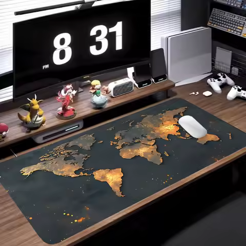 World Map Mousepad Black Vintage Design Mouse Pad Gaming Accessories Laptop Office Rubber Non-Slip Rubber Stitched Edge Deskpad