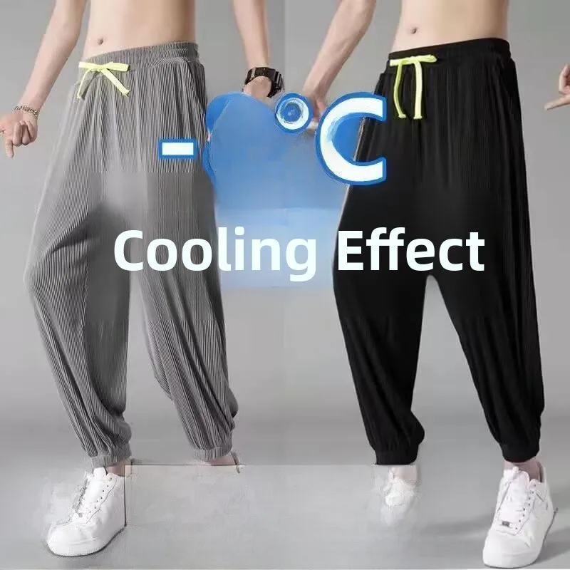 

Thin Ice Silk Loose Summer Harem Qui Dry Pants Men Wear Resistant Cuffed Casual Work Trousers Breathable Comfortable orts