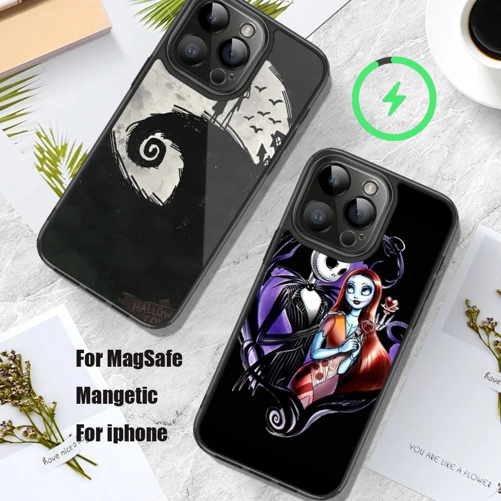 

MINISO Jack S-Skellington Phone Case For iPhone 11 12 13 14 15 Pro Max Plus Mini Magsafe Magnetic Wireless Charging Shell