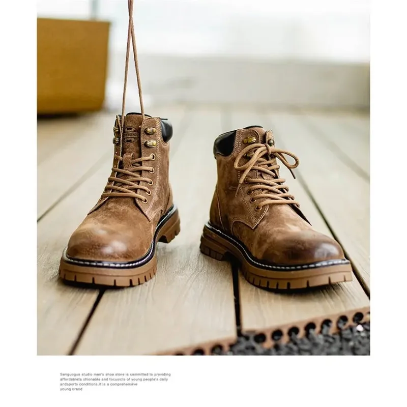 Мужские высокие ботинки, четырехсезонная уличная рабочая обувь, нескользящие и удобные желтые ботинки, модные повседневные кожаные ботинки в британском стиле