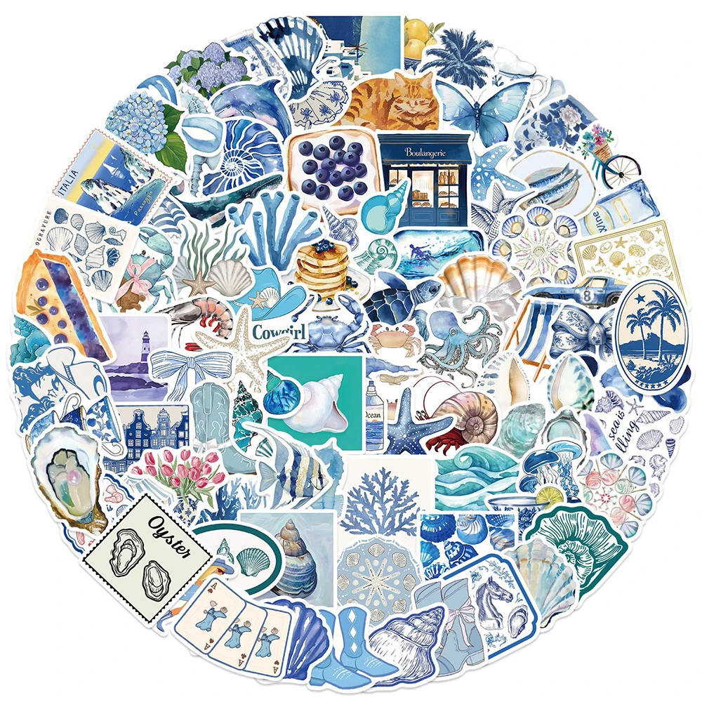 

10/30/50/100pcs Ins Style Mediterranean Cartoon Aesthetic Stickers Decorative Diary Scrapbooking Laptop Retro Artsy Decals Toys