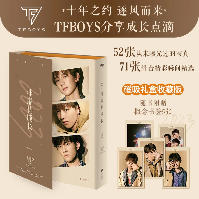 

2023 Gilded Hardcover TFboys 10th Anniversary Commemorative Book Non Fictional Growth Including Unexposed Photos Wang Junkai