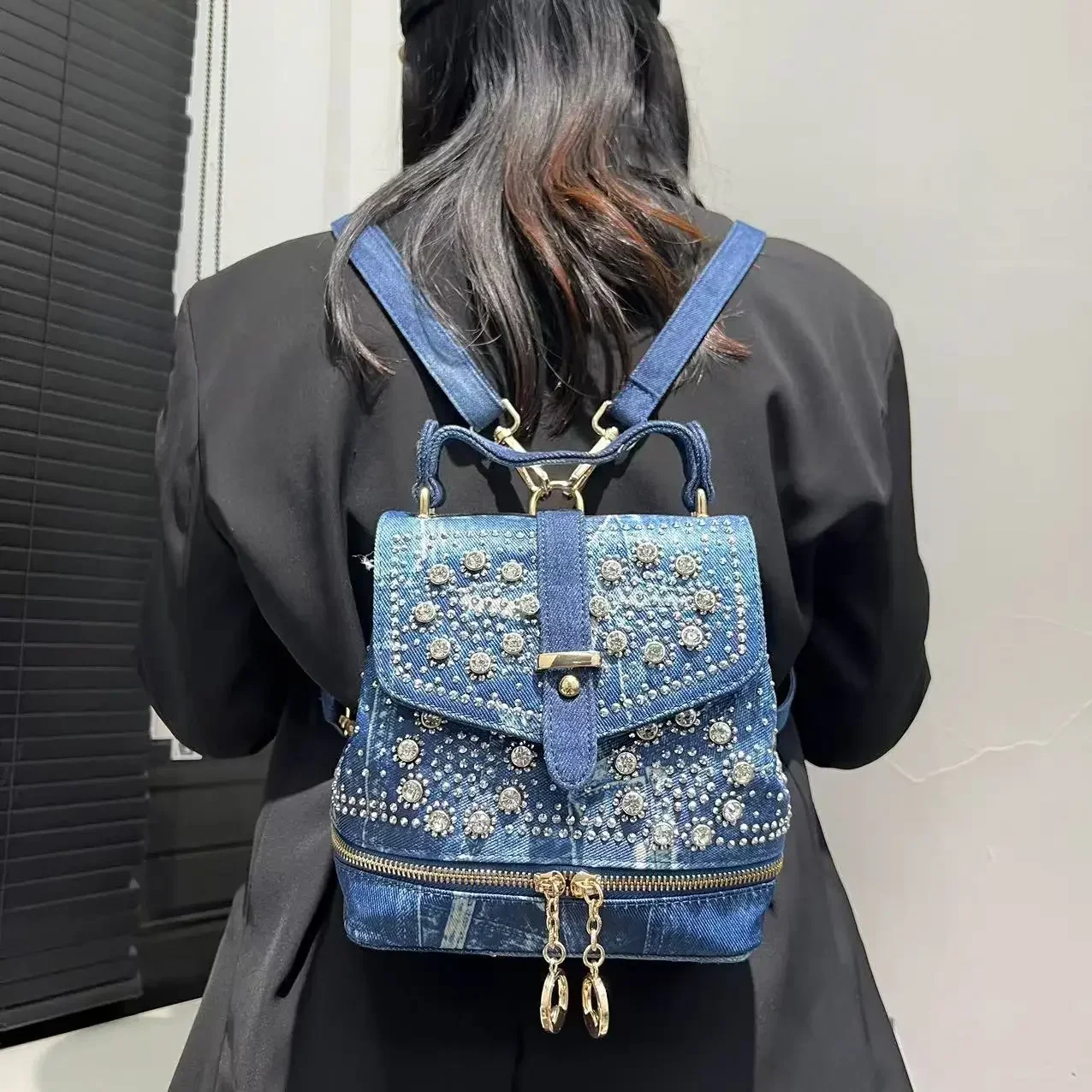 

Women's Fashion Diamond Elegant Backpack Multifunctional Diamond Denim Shoulder Bag