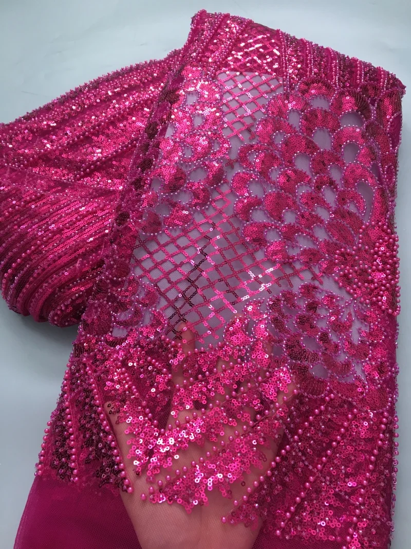 French Mesh Lace Beads Fabric with Sequins High Quality Wedding Dresses African Nigerian Tulle Mesh Lace For Women,2.5yards 4208
