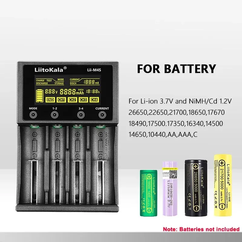 LiitoKala Lii-M4S 18650 LCD multifunctionele batterijlader voor 3.7V 1.2V 26650 21700 14500 18350 17500 AA AAA A C en andere