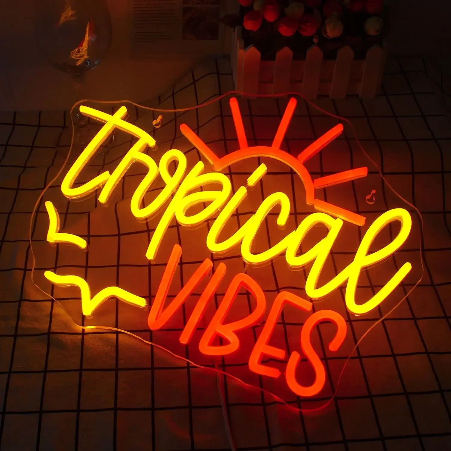 Tropical VIBES Neon Sign USB Dimmable LED Neon Light Sign for Drink Bar Man Cave Bedroom Hotel Shop Game Room Party Wall Decor