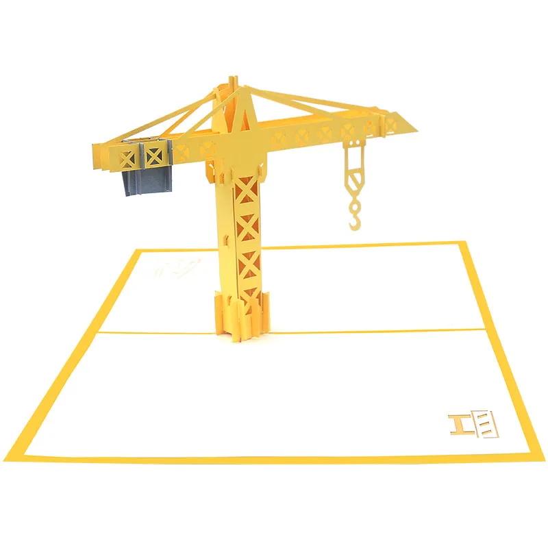 Handmade Tower Crane machine 3D Paper Cutting Card Pop Up Greetong Card