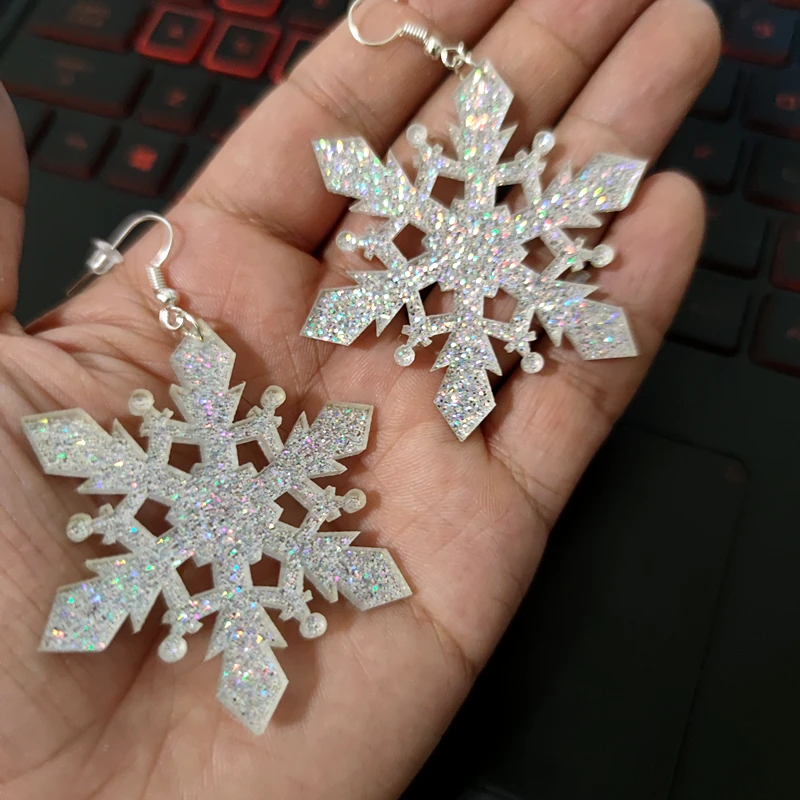 KUGUYS Cute Acrylic Jewelry Glitter Christmas Snowflake Drop Earrings for Girl Women Trendy Accessories