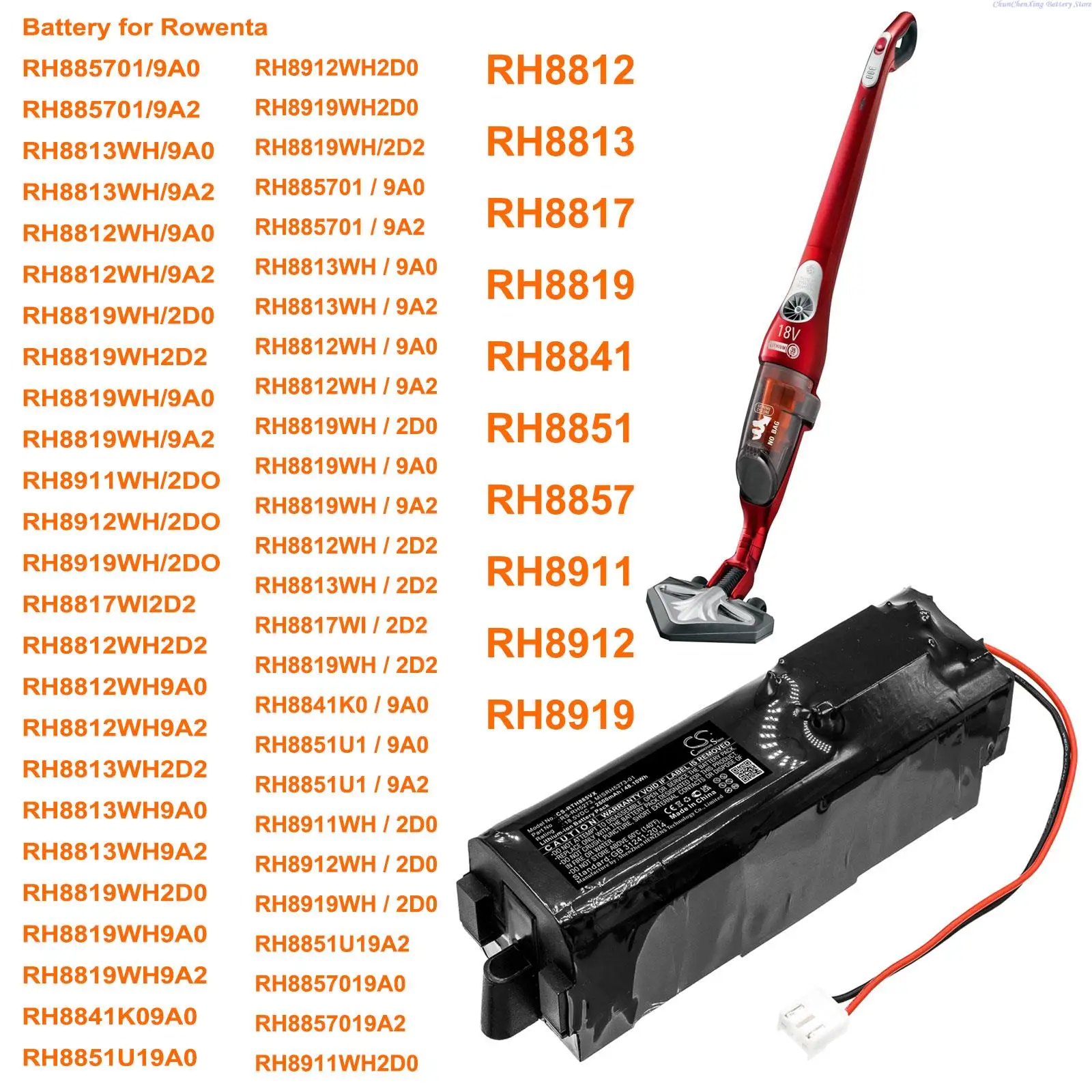 

OrangeYu 2600mAh Vacuum Battery for Rowenta RH8812,RH8813,RH8817,RH8819,RH8841,RH8851,RH8857,RH8911,RH8912,RH8919