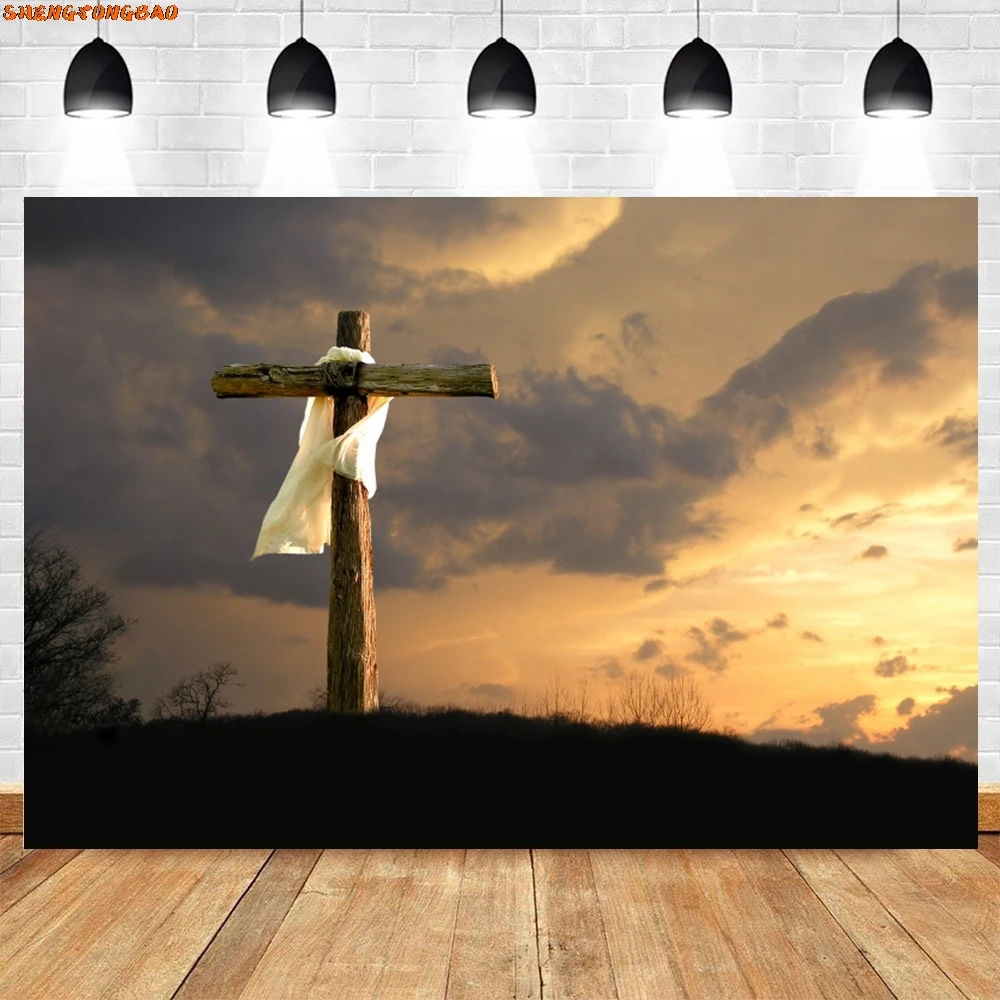 예수 그리스도 십자가 사진 배경 황혼의 일몰 산 자연 장면, 성탄절 성서 부활절 크리스마스 사진 배경