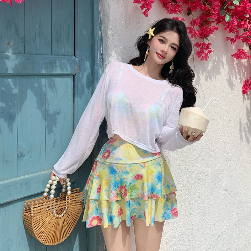 

New Plus Size Bikinis Swimsuits with Cover Ups for Big Breasts Women Swimwear 5XL 3 Piece Swimdress Big Bathing Suits Boyshorts