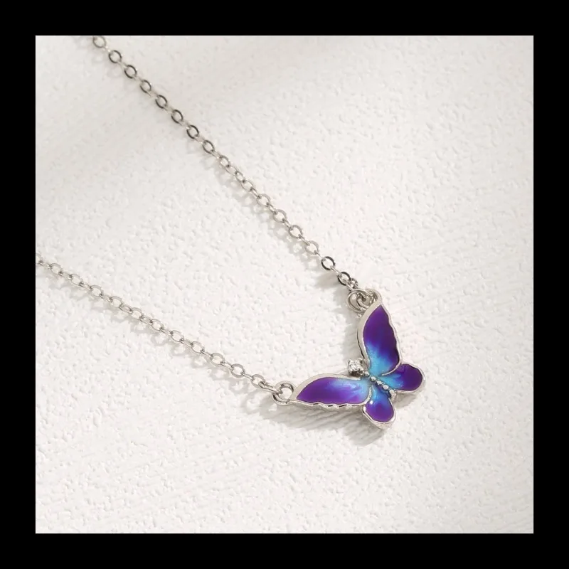 جديد الفرنسية الأرجواني فراشة قلادة S925 فضة المتخصصة تصميم الأزياء مزاجه ضوء الفاخرة الراقية قلادة المرأة #1