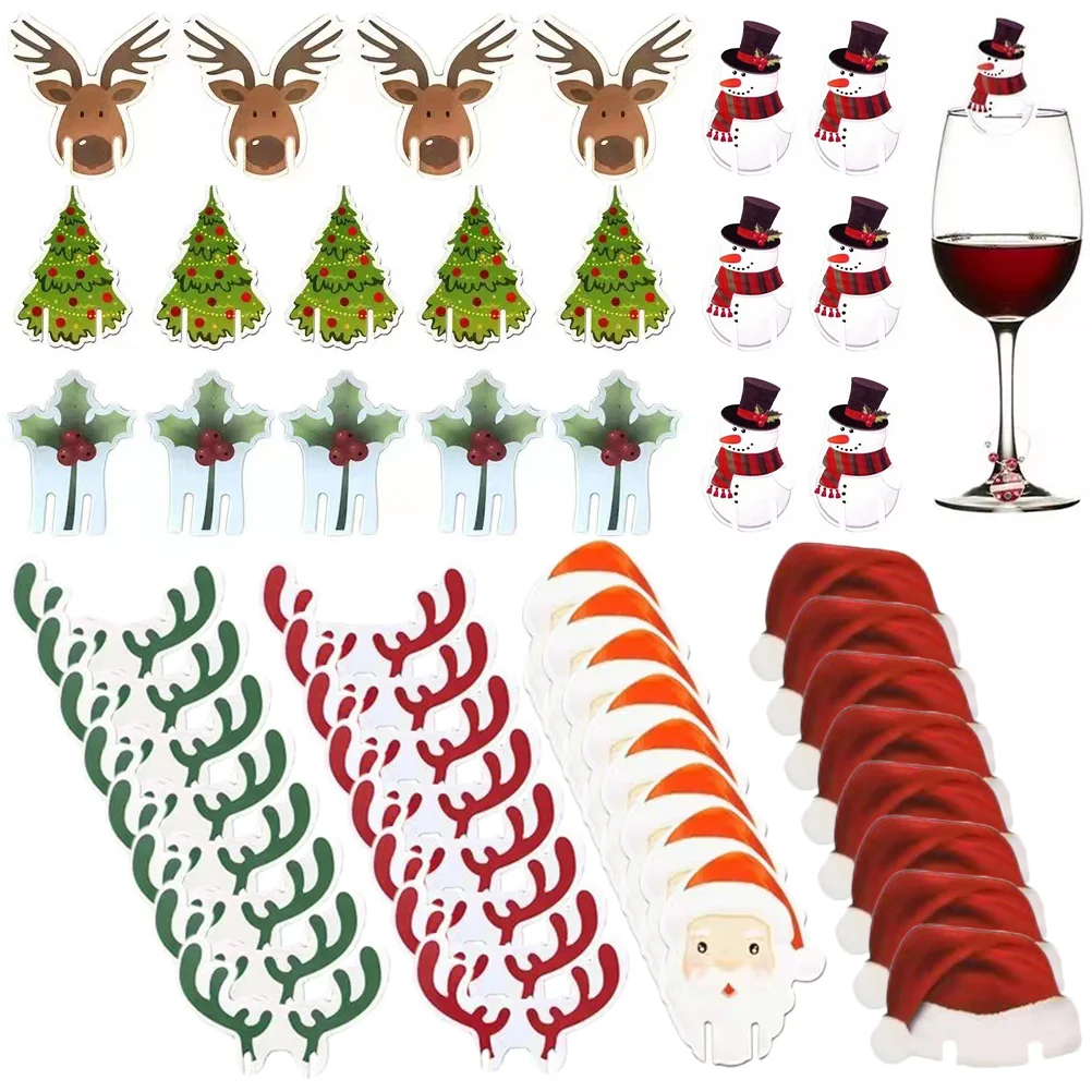 

80 Pcs Christmas Tags Decorative Cup Marker Glass Ornament Cups Charm for Party Markers Wooden Cocktail