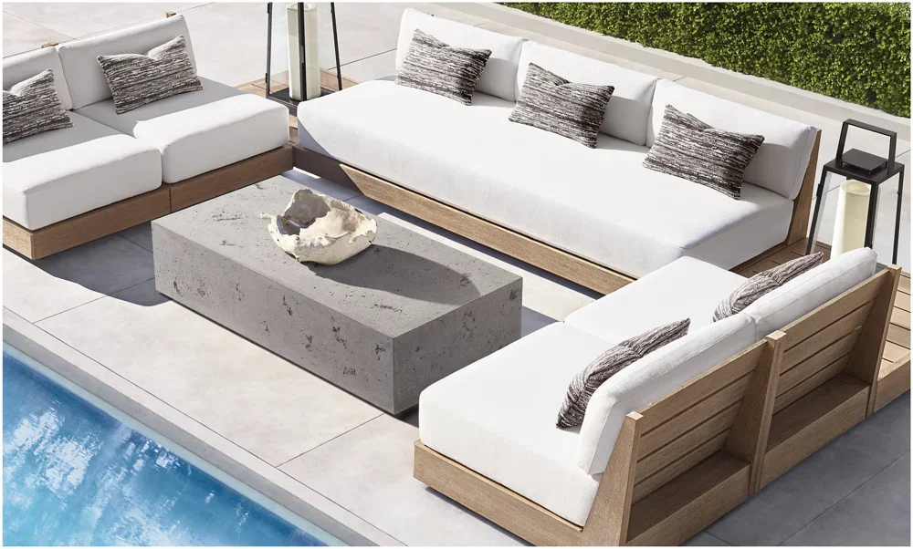 Outdoor Modern Minimalist Patio Garden Sets, Luxury Hotel Outdoor Furniture, Maya Natural Teak U-Sofa Sectional