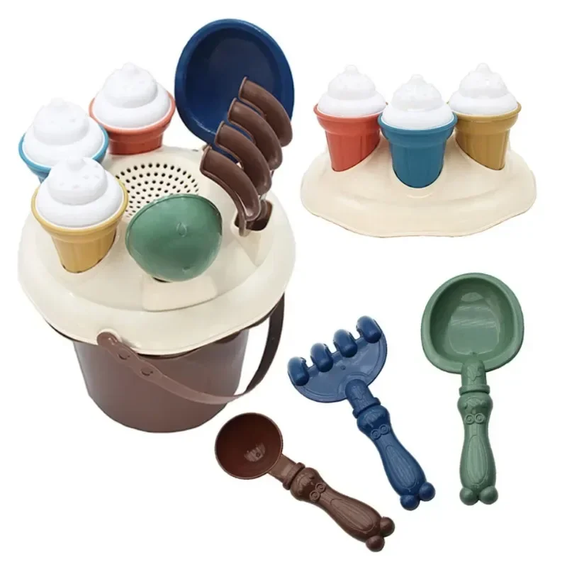 Kids Beach Toy Digging Sands Tool Sand Toys Set with Shovel Rake Water Bucket Ice Cream Mold for Infant Todddler Birthday Gifts