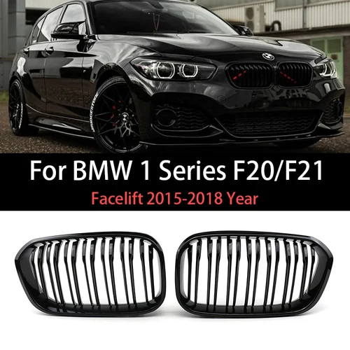 Parrilla de malla de radiador de carreras para parachoques delantero, para BMW Serie 1 F20 F21 Facelift 2015-2019 años, negro mate brillante, Color M, estampado de carbono