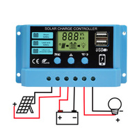 10A 20A 30A 12V 24V PWM Solar Charge Controller 50VDC PV Regulator LCD Display Screen For Lifepo4 Lithium Lead Acid Battery