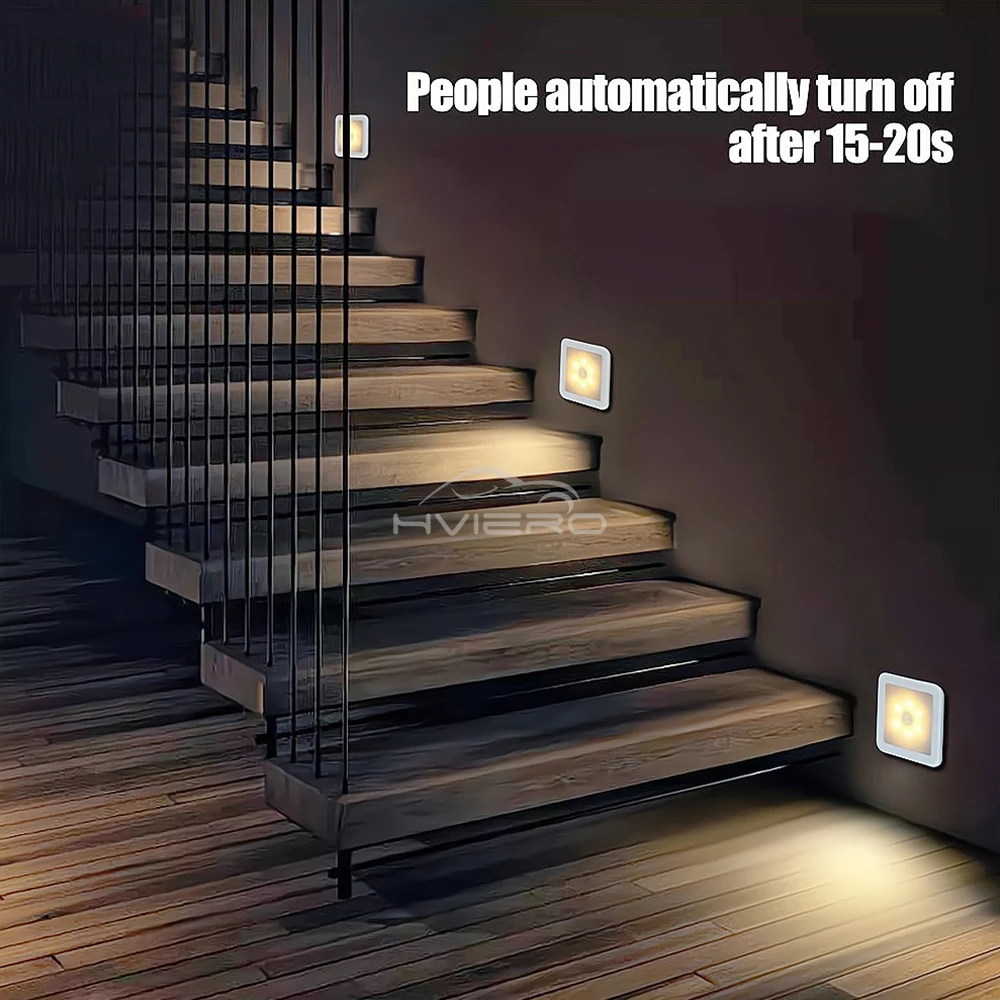 Motion Controlled Human Body Sensor LED Night Light Smart Battery Operated WC Bedside Lamp For Room Hallway Pathway Home Light