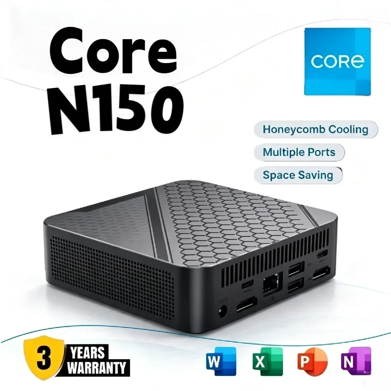 Mini Computador Intel N150 2026, 16GB RAM, 1TB NVMe SSD, Triplo Display 4K, WiFi6, BT5.2, PC Sem Ventoinha com Refrigeração Silenciosa, para Escritório, Casa e Estudo