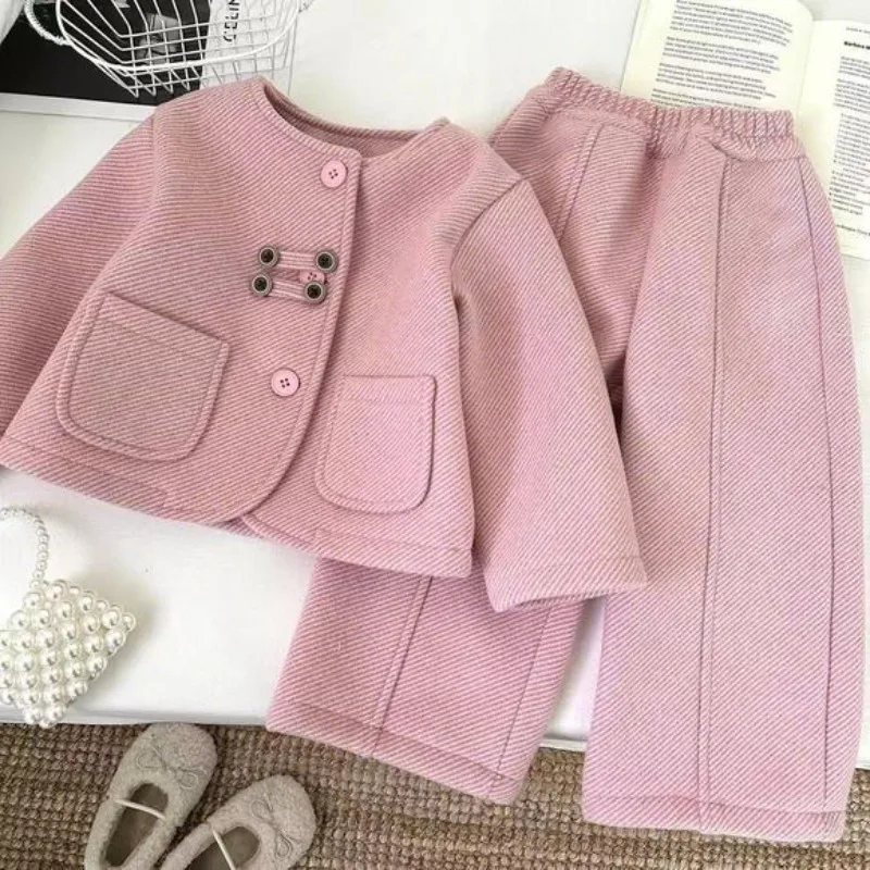 Bellbell Herbst Kinder Mädchen 2-teiliges Kleidungsset, einfarbig, 1-6 Jahre, Kinder Mädchen Mantel Anzug, elastische Taille, Baby Mädchen Weite Hose – Detail 3
