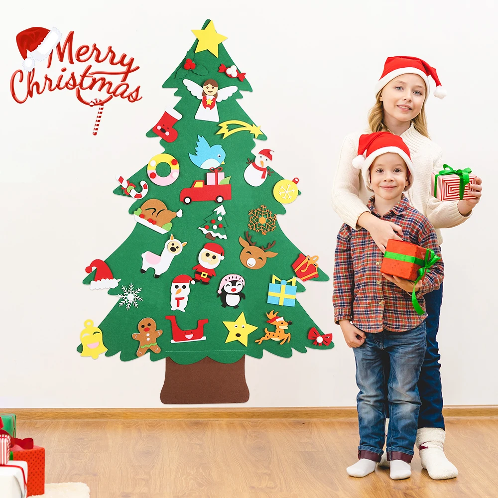 DIY Felt Christmas Tree Montessori Busy Board Xmas Door Wall Decorations Wall Hanging Ornaments For Kids New Year Gifts