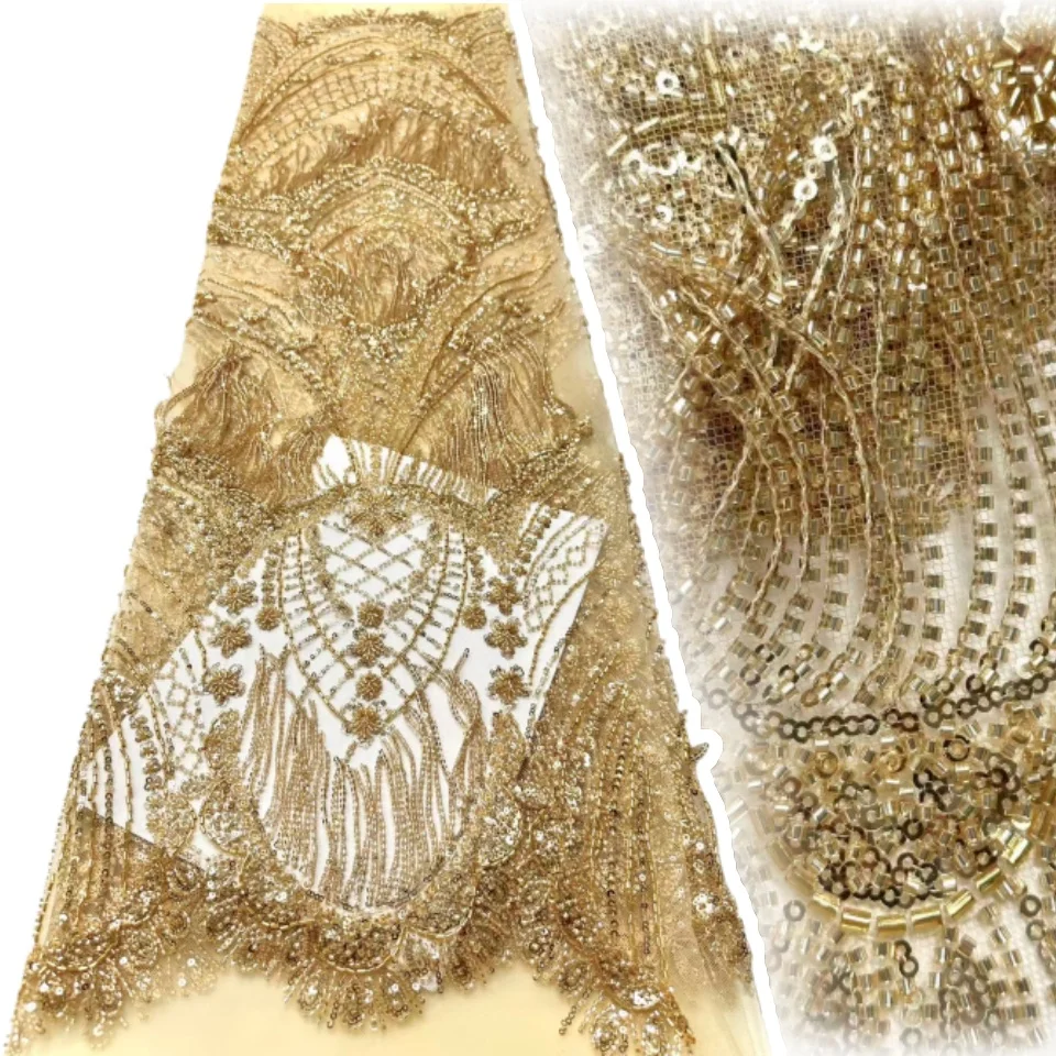 

African 3D Tassel Handmade Lace Fabric for Sewing Material Accessories African Fabric Tassel Sequins Party DIY Dresses AH1672