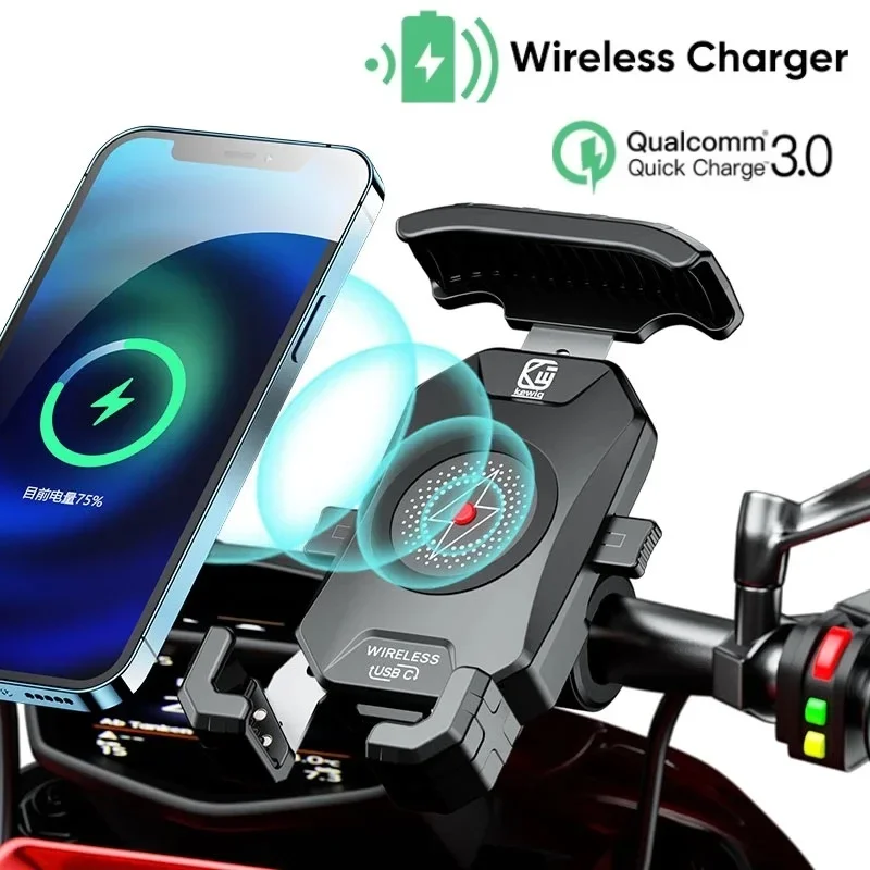 

Motorcycle Phone Holder 15W Wireless Charger QC3.0 USB Charging Mount Stand Handlebar Smartphone Bracket Bike Cellphone Support