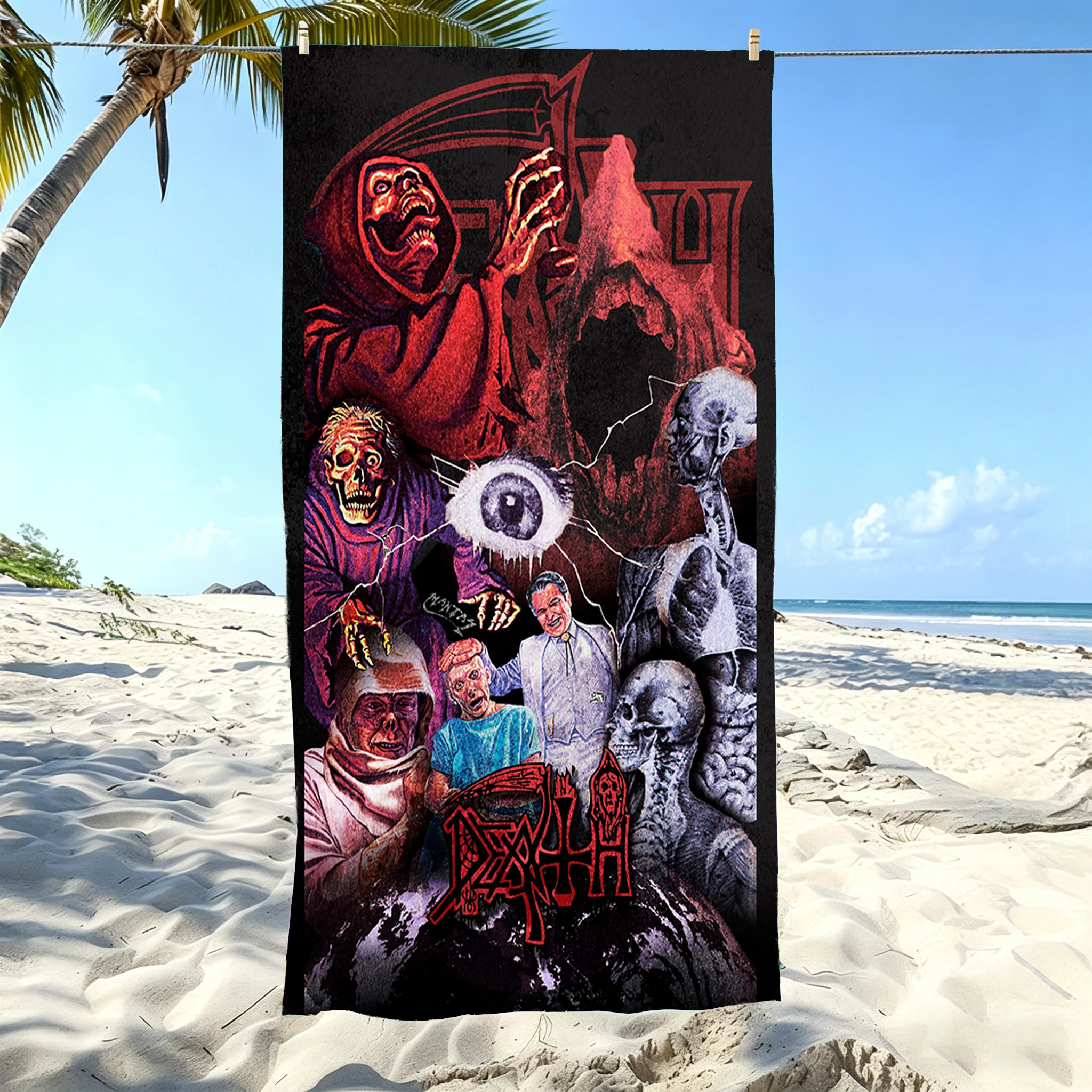 1pc D-Death Band Horror Zombie Beach Towel Microfiber Quick Dark Florida Death Metal Bath Towel For Pool Beach Travel Metal Fans