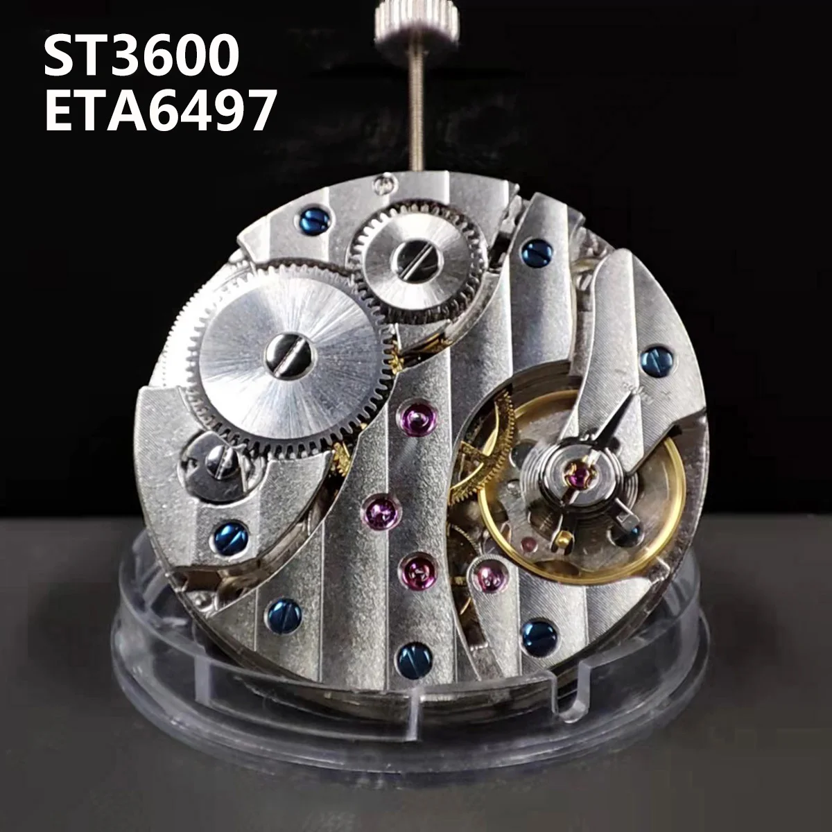 ETA6497 Movement Case Stainless Steel Case Men manual Mechanical Watch Black Dial Watch Replacement Parts no logo dial