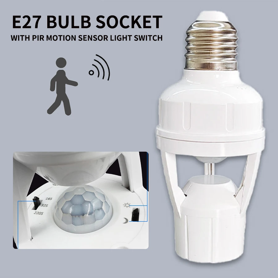 E27 Bulb Socket Converter With PIR Motion Sensor Light Switch E27 Lamp Holder 100-240V Lamp Base Light Adapter Motion Detector