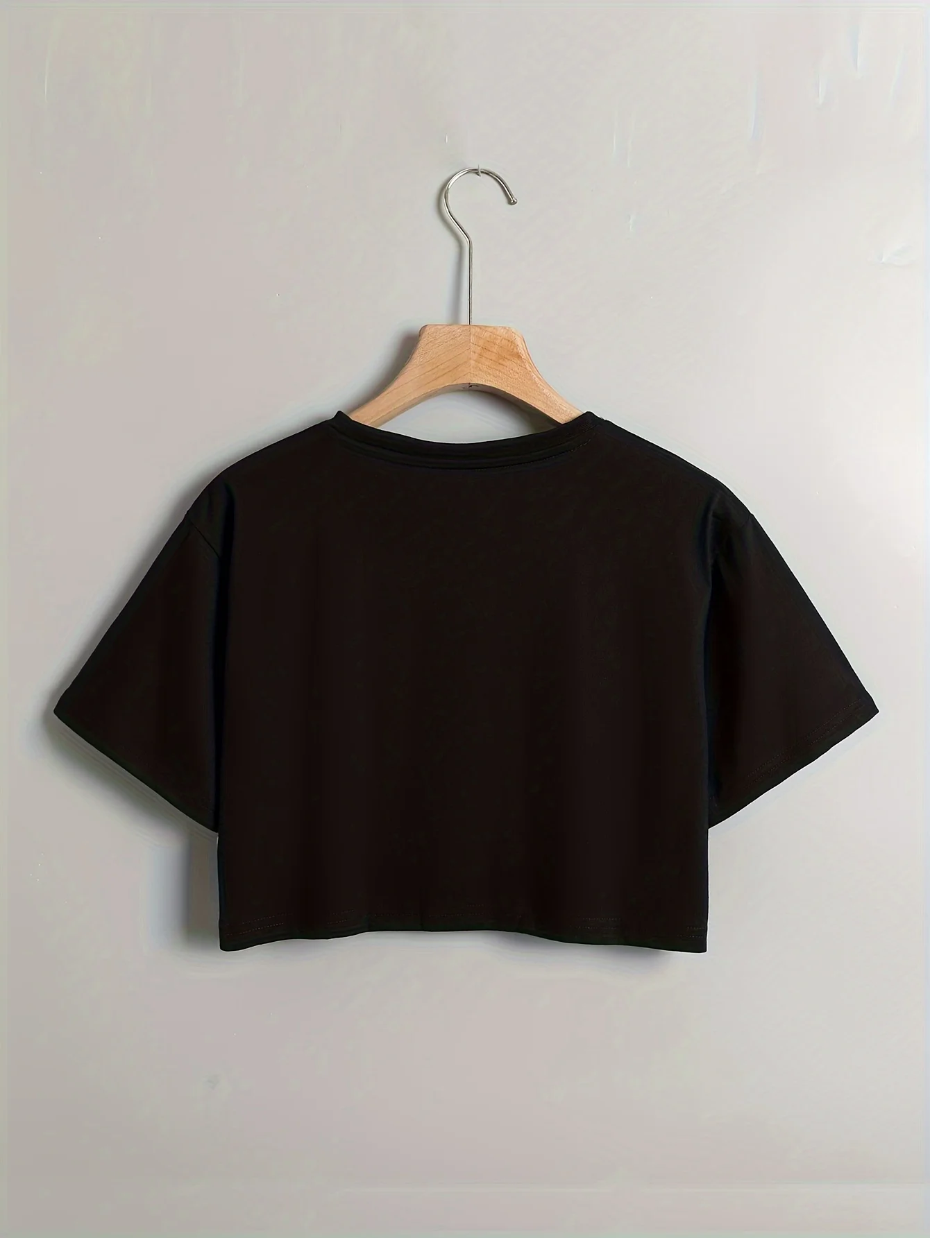 Letter Print Crew Neck Pullover T-Shirt, Casual Short Sleeve Crop T-Shirt For Every Day, Women's Clothing