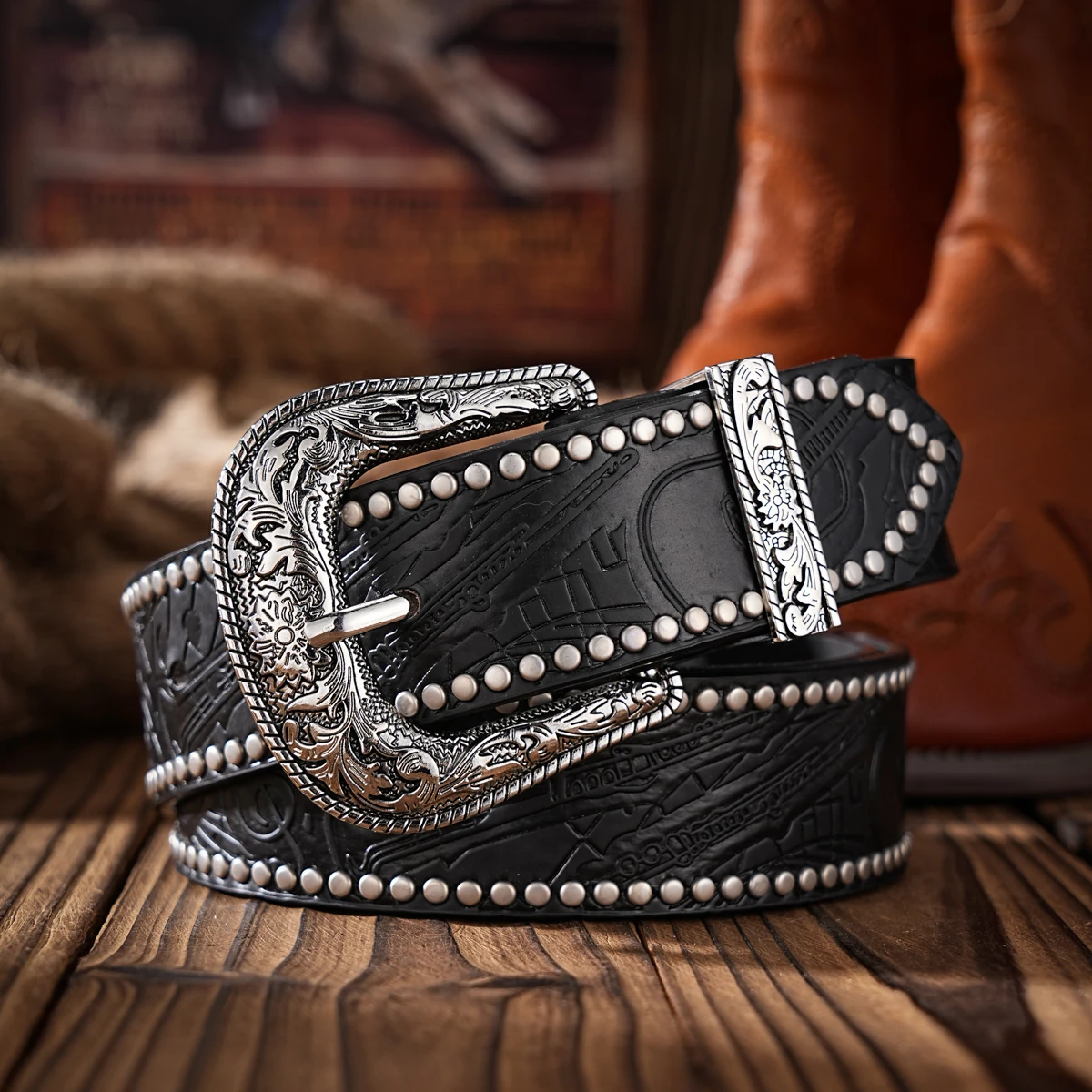 Lässige, individuelle und Retro-Gürtel, Kleidungsaccessoires im Western-Stil, Metallschnallen, PU-Gürtel, geeignet für Männer und Frauen – Detail 5