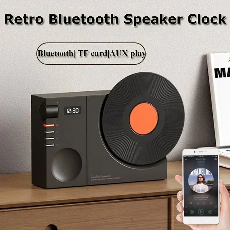 

Wireless Hifi Sound with Clock Display Support MP3 Music Box Mini Retro TF Card AUX Play Soundbar Vintage Bluetooth 5.3 Speaker