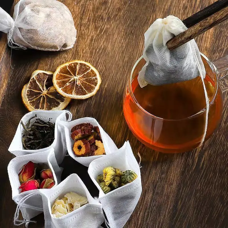 Bolsas de té desechables de 300/50 Uds., tela no tejida con cordón, Infusor de té, especias, té suelto, café, filtro de sellado, bolsa de malla, herramientas de cocina